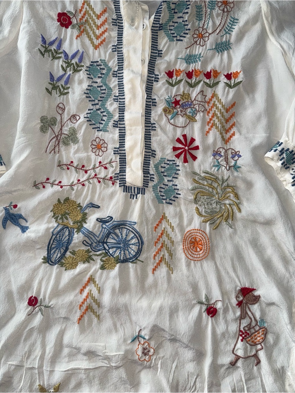Johnny Was White Embroidered Boho Tunic with Multicolor Motifs - Picture 3 of 5